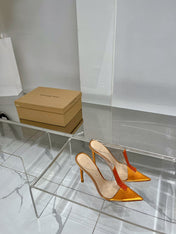 GIANVITO ROSSI 26S HEELED SANDALS 105 MM IN ORANGE METALLIC TPU