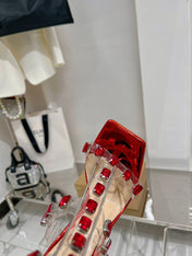 GIANVITO ROSSI 26S HEELED SANDALS 105 MM IN RUBY RED PATENT LEATHER CRYSTALS