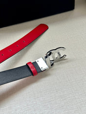 CC 30MM BELT IN CHERRY RED AND BLACK CALFSKIN WITH SILVER HARDWARE