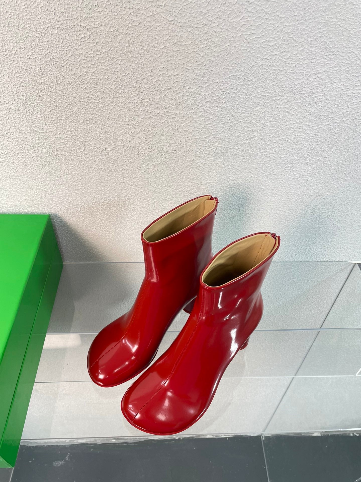 ATOMIC ANKLE BOOT IN RUBY RED CALFSKIN 75 MM