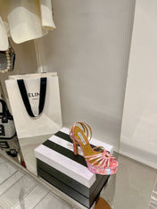 AQUAZZURA 26S HEELED SANDALS 130 MM IN MULTICOLOR PINK SNAKE-EMBOSSED LEATHER