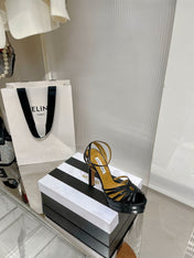 AQUAZZURA 26S HEELED SANDALS 130 MM IN BLACK SNAKE-EMBOSSED LEATHER