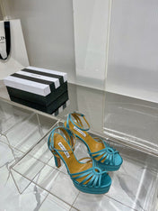 AQUAZZURA 26S HEELED SANDALS 130 MM IN TEAL BLUE SATIN