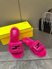 FENDI BAGUETTE SLIDE SLIPPERS IN DEEP PINK WOOL