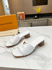LV 26S CAPRI HIGH-HEELED MULES IN WHITE CALFSKIN