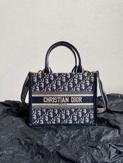 MINI BOOK TOTE 26 BLUE OBLIQUE EMBROIDERY