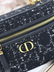 CARO 16 MINI VANITY CASE IN BLACK MACROCANNAGE TWEED