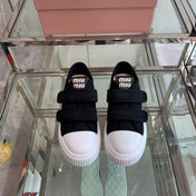 Thick-Soled Denim Sneakers Black and White
