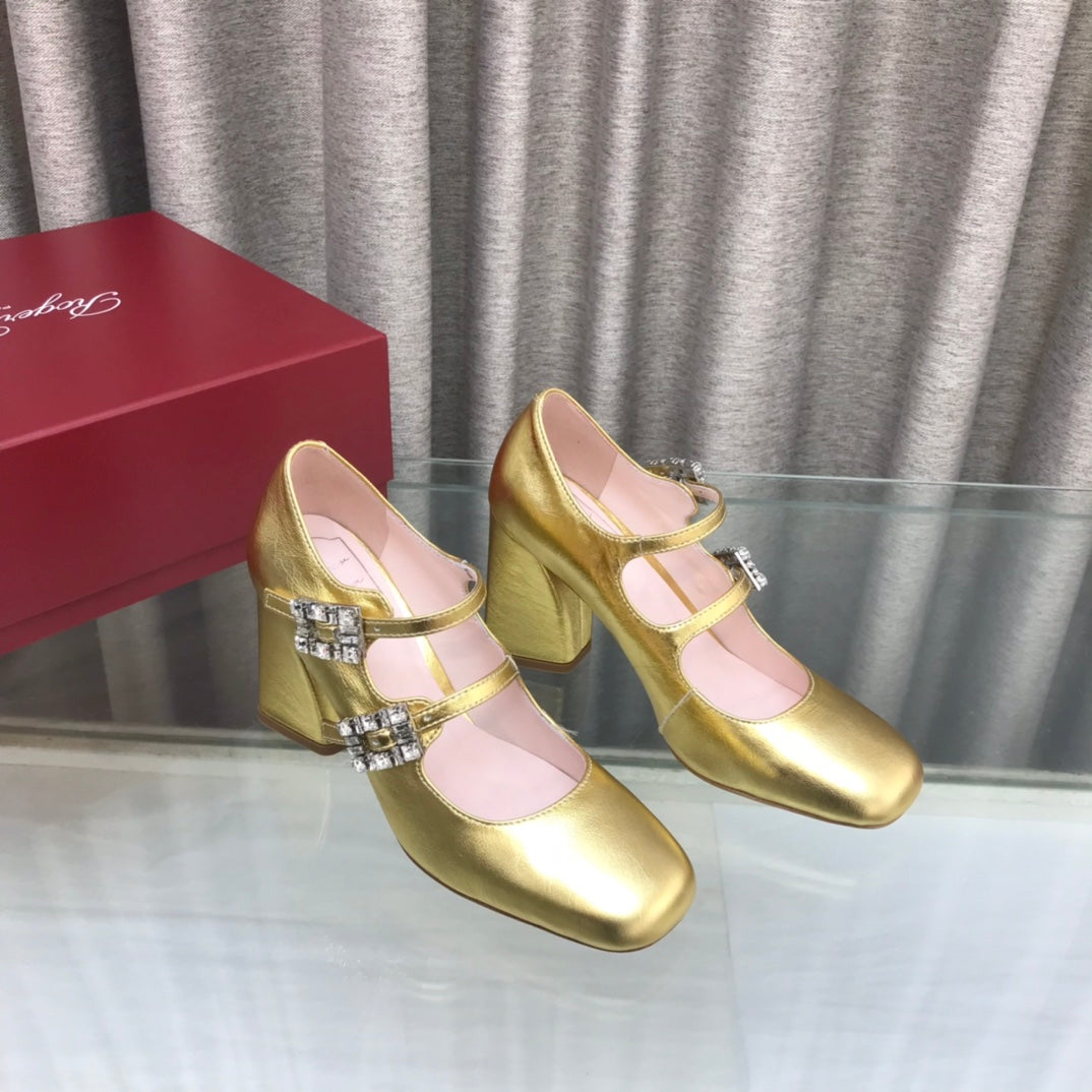 LP ROGER VIVIER SANDAL METALLIC GOLD LEATHER