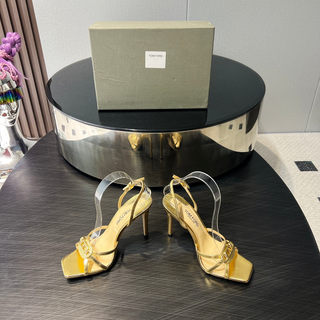 PADLOCK HIGH HEELS 10 CM IN METALLIC GOLD LAMBSKIN