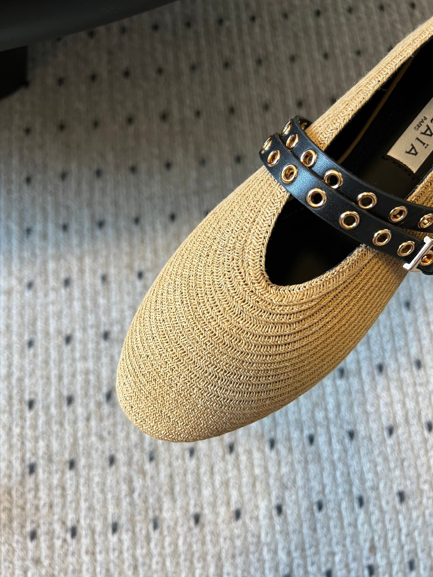 ALAIA MARY JANE SHOES IN BEIGE ZP CUSTOM STRAW AND DENIM