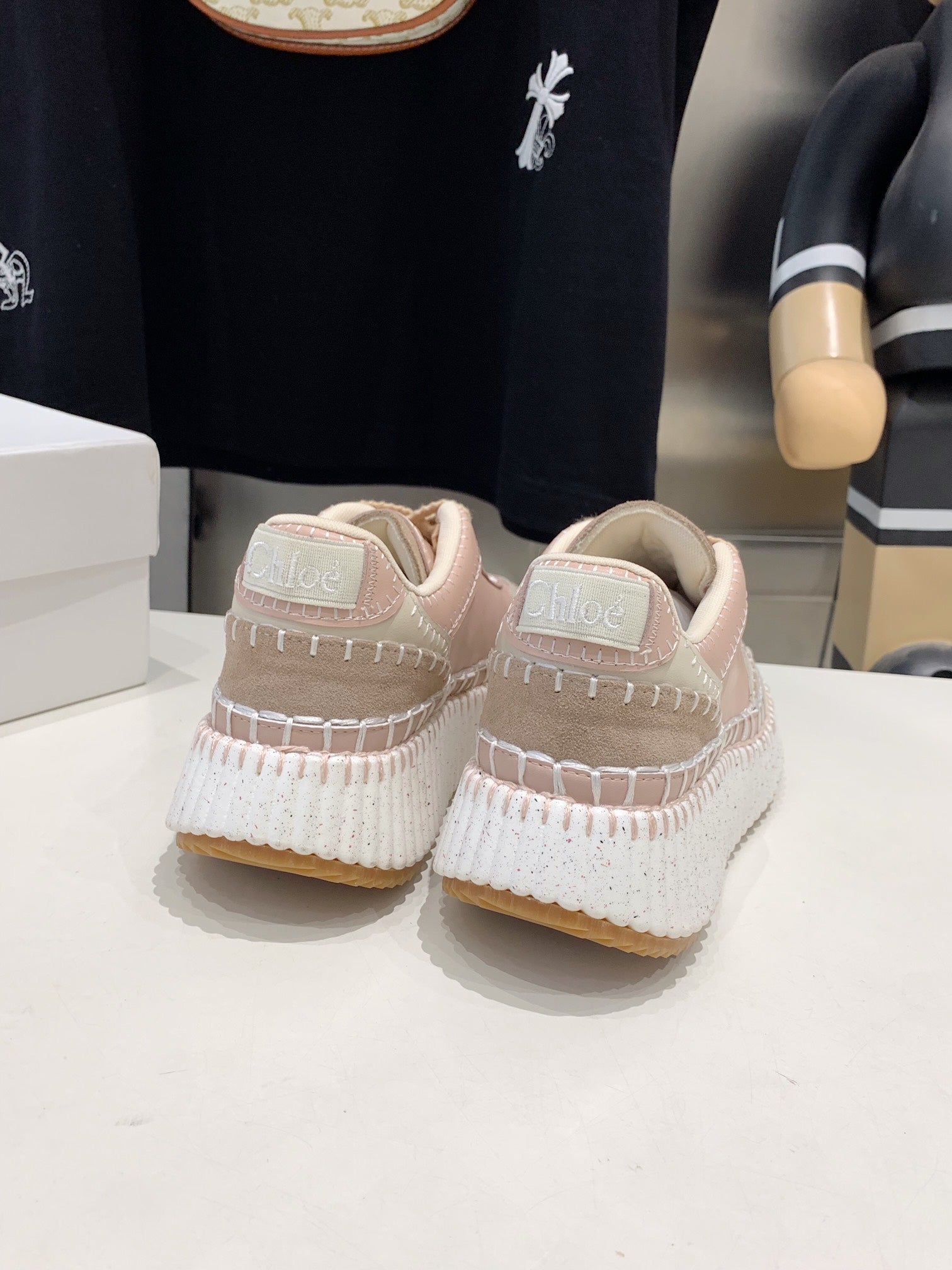 CHLOÉ NAMA SNEAKER 5 CM IN LIGHT PINK CALFSKIN