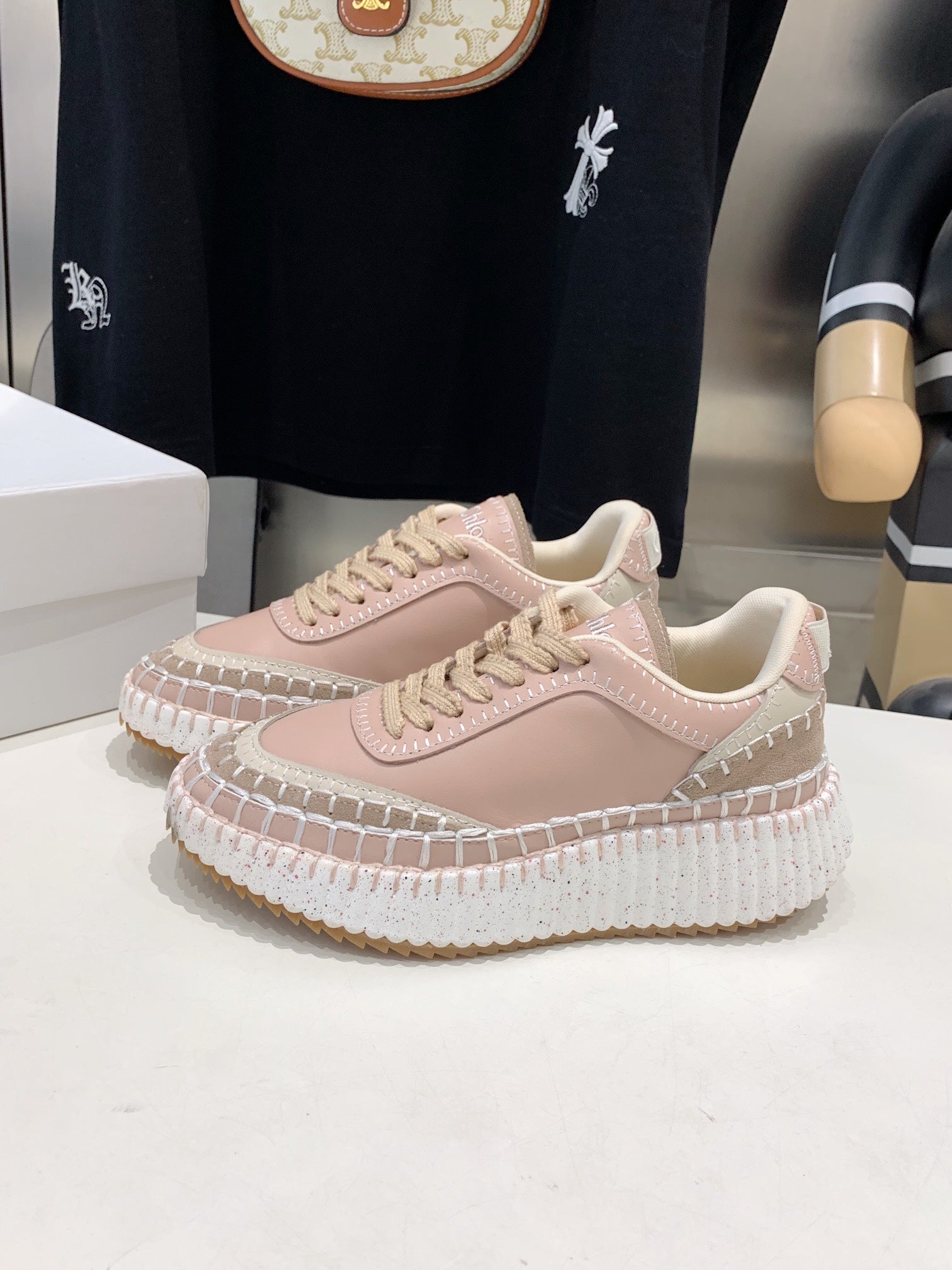 CHLOÉ NAMA SNEAKER 5 CM IN LIGHT PINK CALFSKIN