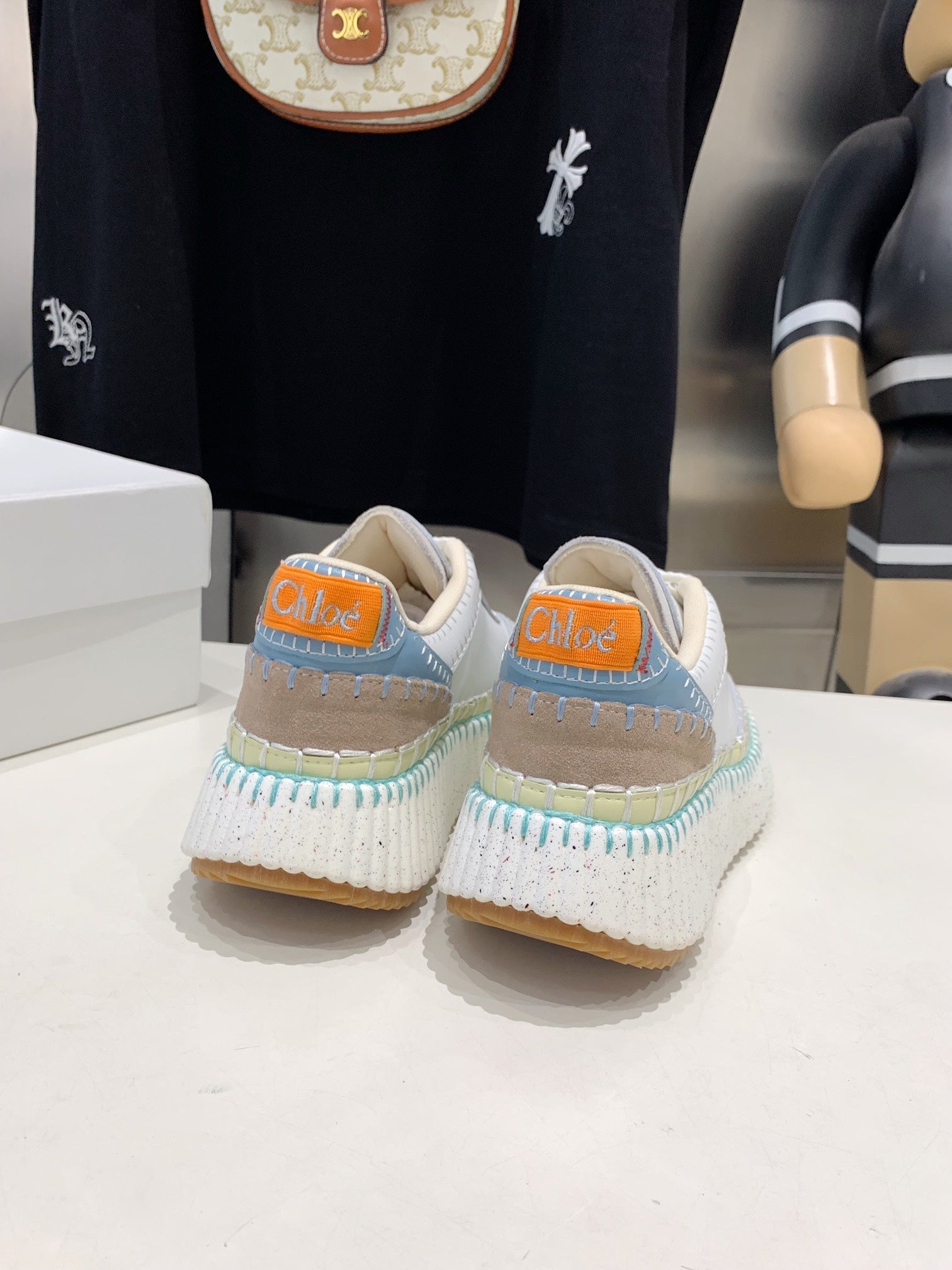 CHLOÉ NAMA SNEAKER 5 CM IN WHITE MIX GREEN CALFSKIN