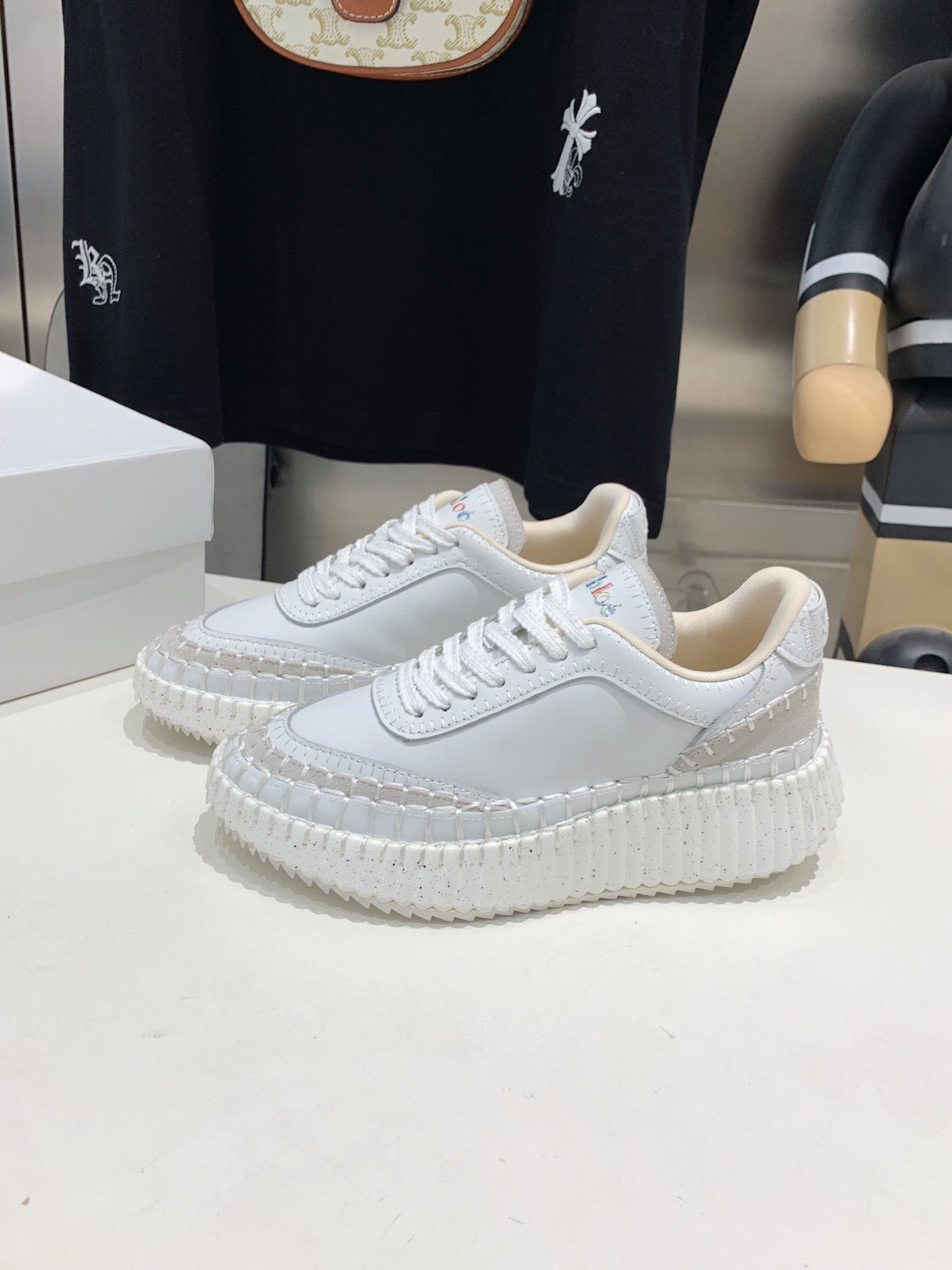 CHLOÉ NAMA SNEAKER 5 CM IN WHITE CALFSKIN
