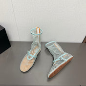 ALAIA SHORT BOOTS IN LIGHT BLUE MESH FISHNET
