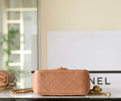 CHANEL 25S FLAP BAG 18 CM IN LIGHT BROWN LAMBSKIN WITH GOLD HARDWARE