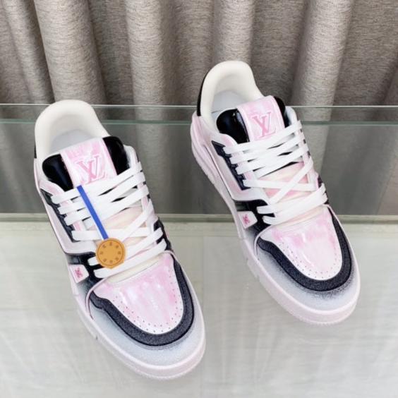 LV TRAINER SNEAKERS IN LIGHT PINK OMBRE MIX COLORFUL CALFSKIN