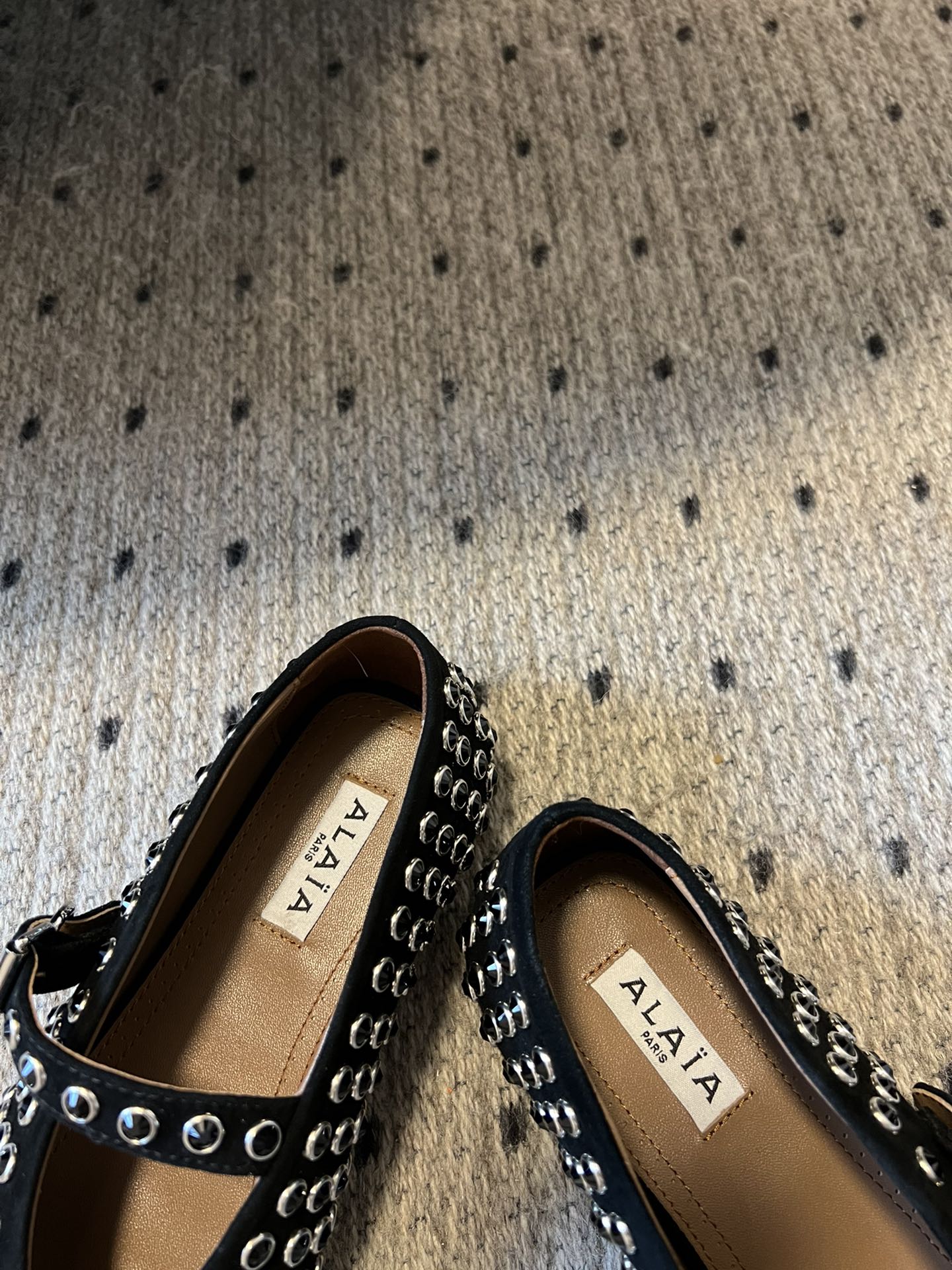 STRASS BALLET FLATS IN BLACK LAMBSKIN