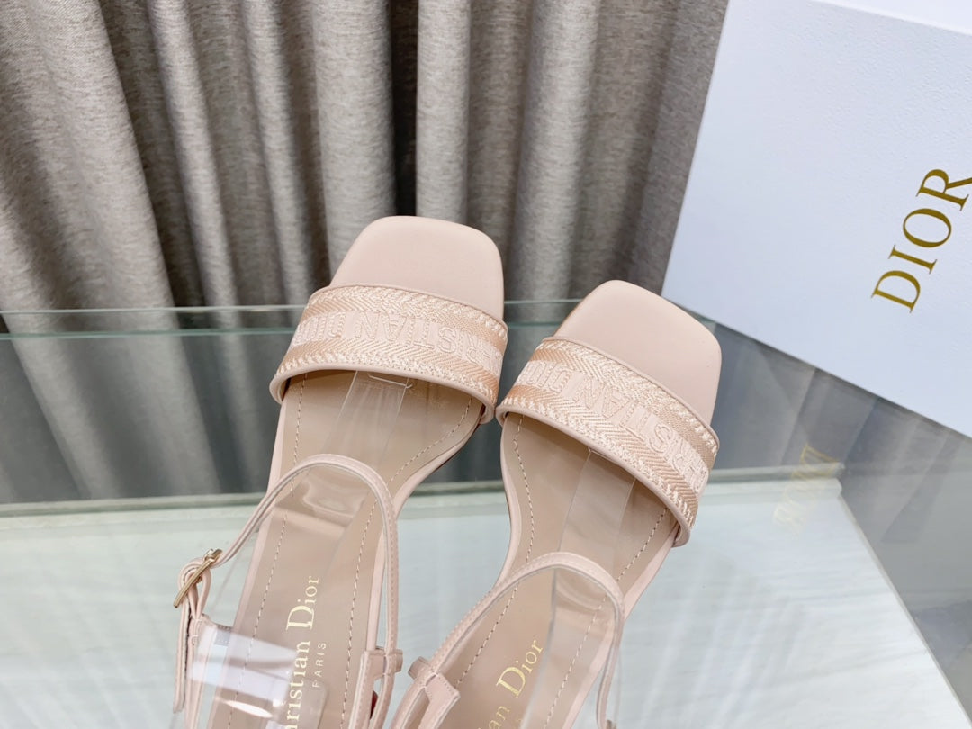 DWAY HIGH HEEL EMBROIDERED SANDAL LIGHT PINK CALFSKIN 75 MM