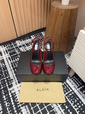SLINGBACK HEEL 10 CM IN BERRY RED PATENT CALFSKIN