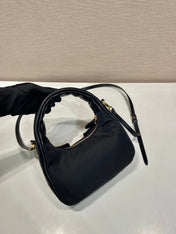 BOW HOBO BAG 22 IN BLACK RE-NYLON AND LAMBSKIN