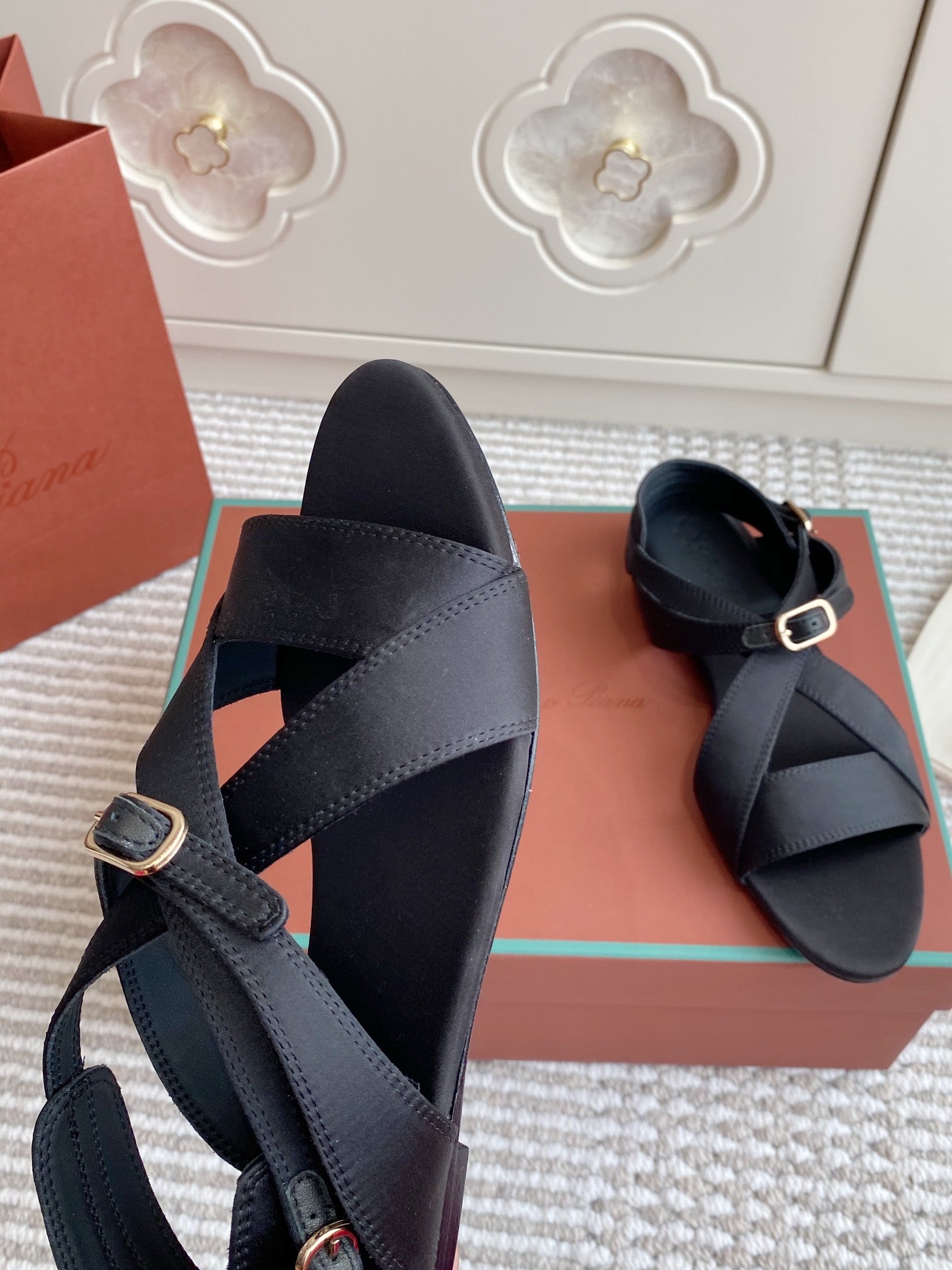 SANDALS IN BLACK SATIN