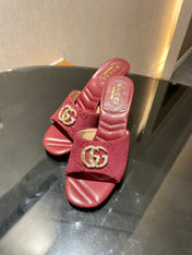 GG HIGH HEELS 70 IN RED LAMBSKIN AND FABRIC GOLD HARDWARE WITH CRYSTALS