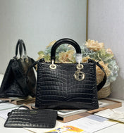 DIOR 26S TOUJOURS BAG 28 IN BLACK CROCODILE LEATHER