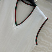 GUCCI V-NECK SLEEVELESS KNIT TOP IN WHITE