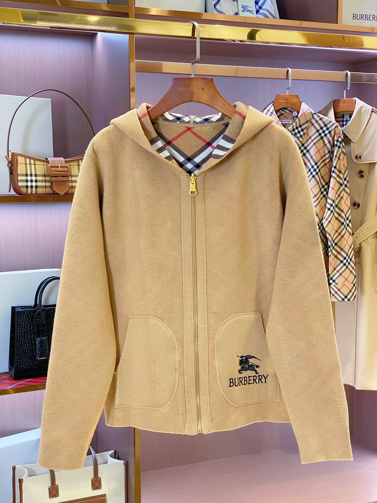 BURBERRY 25S REVERSIBLE PLAID KNIT HOODIE 0003