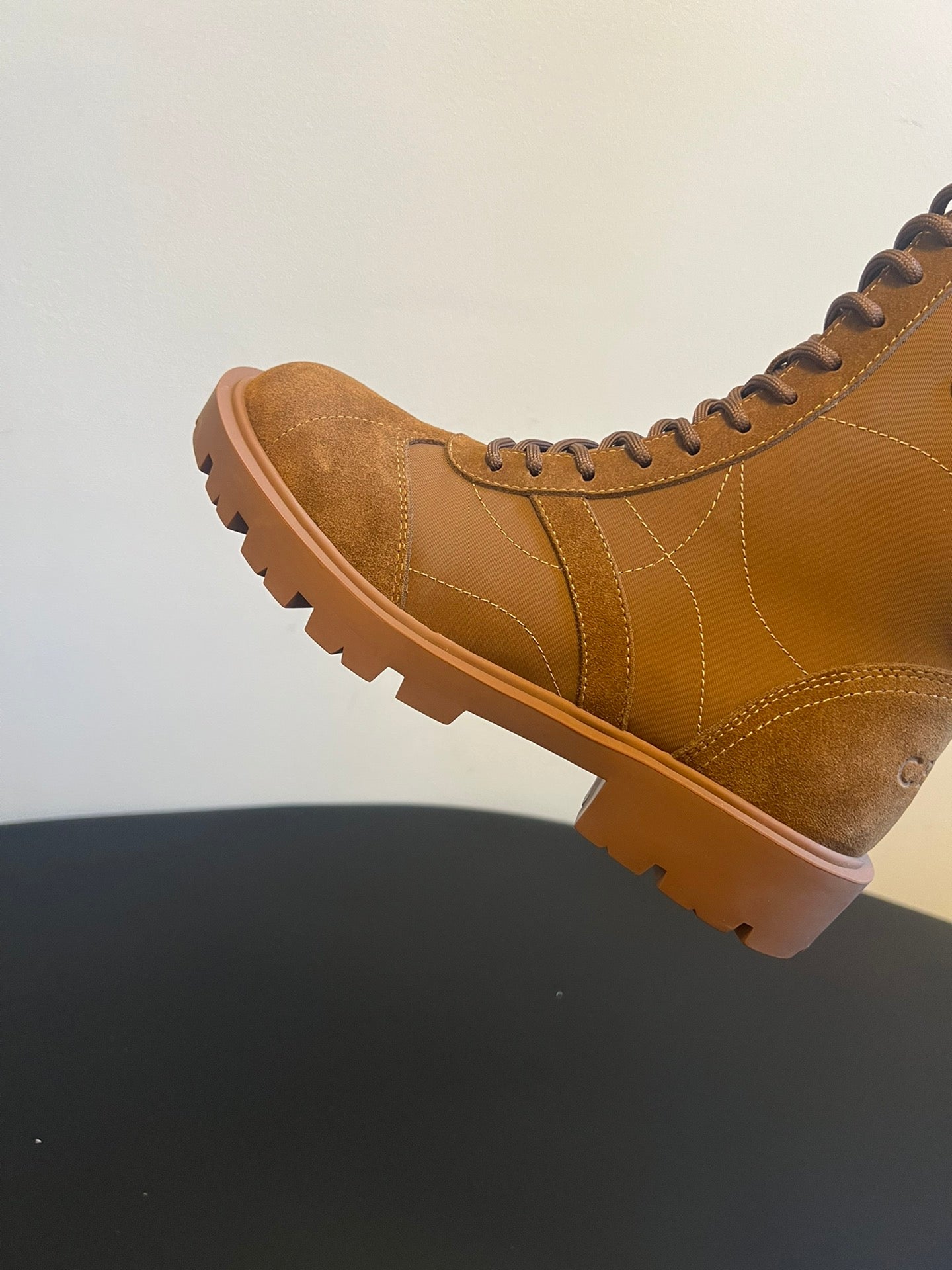 CELINE 26S LACE-UP ANKLE BOOTS IN BROWN SUEDE AND CANVAS