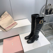 MIUMIU 25S BOOTS WITH BUCKLE 60MM IN BLACK CALFSKIN