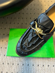 BOTTEGA VENETA 26S LOAFERS IN BLACK LAMBSKIN WITH GOLD HARDWARE