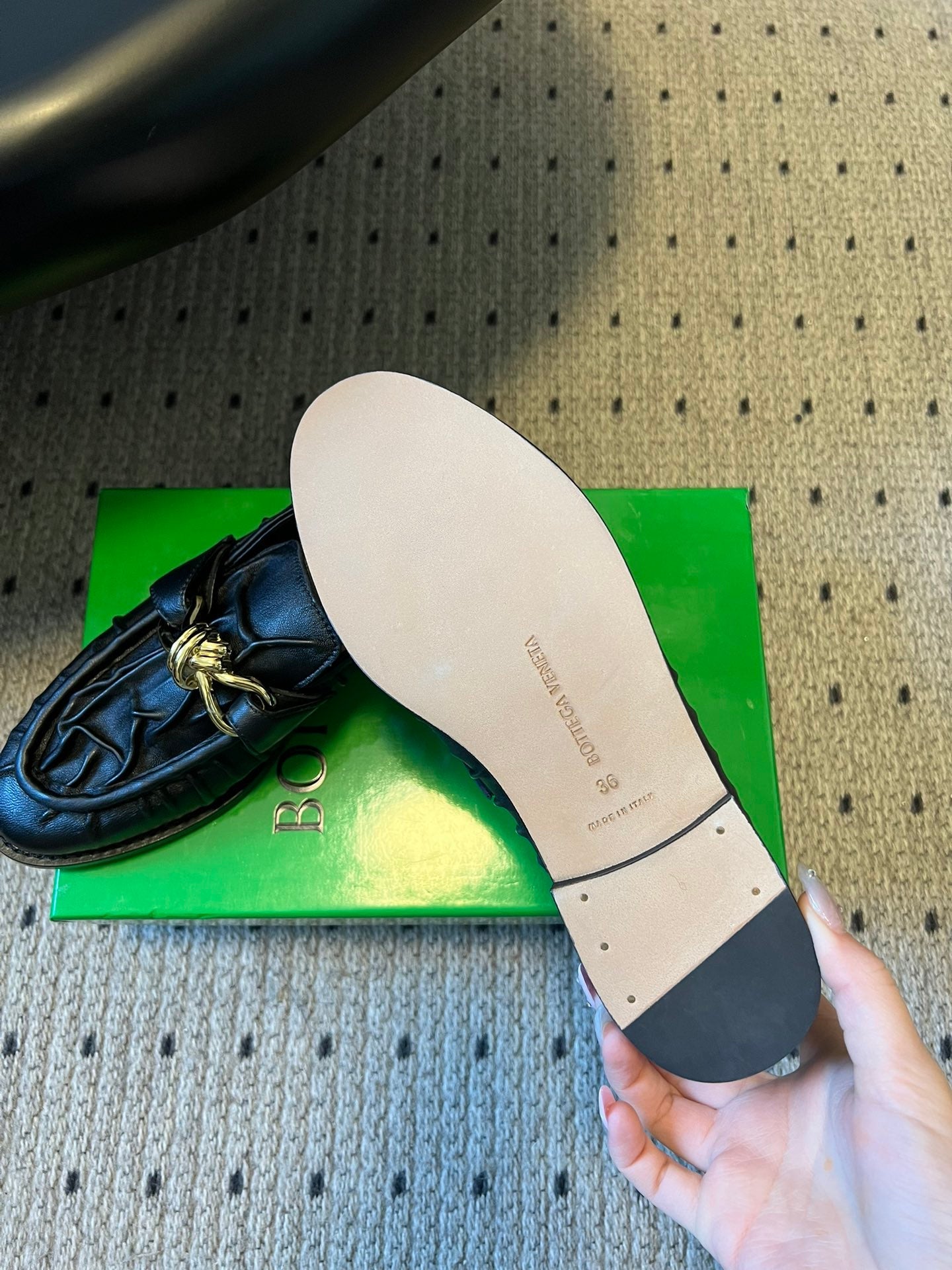 BOTTEGA VENETA 26S LOAFERS IN BLACK LAMBSKIN WITH GOLD HARDWARE