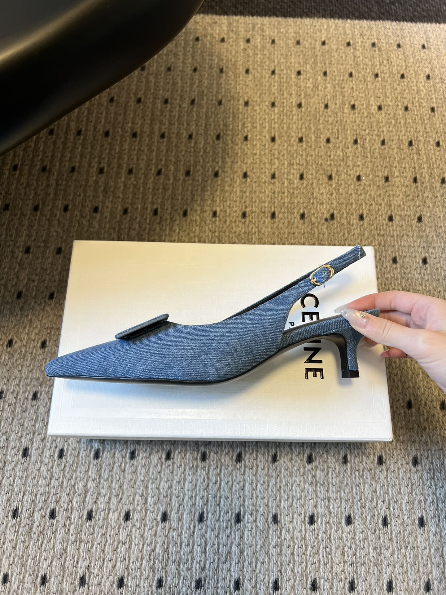 CELINE 26S HIGH-HEEL SLINGBACK 55 MM IN BLUE DENIM