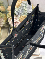 DIOR 26S BOOK TOTE BAG 42 IN BLACK PATTERNED BAYADERE FABRIC