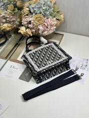 DIOR 26S BOOK TOTE BAG 26 IN NAVY BLUE AND BEIGE OBLIQUE FABRIC