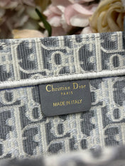DIOR 26S BOOK TOTE BAG 36 IN GREY AND BEIGE FABRIC OBLIQUE FABRIC