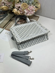 DIOR 26S BOOK TOTE BAG 36 IN GREY AND BEIGE FABRIC OBLIQUE FABRIC