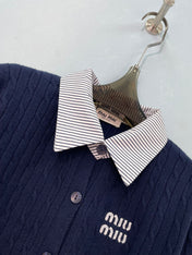 MIUMIU 26S SHIRT-COLLAR CABLE-KNIT CARDIGAN 1392