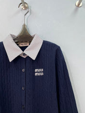 MIUMIU 26S SHIRT-COLLAR CABLE-KNIT CARDIGAN 1392