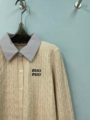 MIUMIU 26S SHIRT-COLLAR CABLE-KNIT CARDIGAN 1391