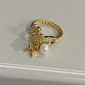 STAR PEARL CLOVER GOLD DIAMOND RING