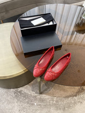 BALLET FLATS RED QUILTED LAMBSKIN