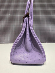 HM BIRKIN 30CM PURPLE OSTRICH LEATHER SILVER HARDWARE
