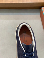 Loro Piana Tennis Walk Sneakers Suede Calf Split Navy Blue