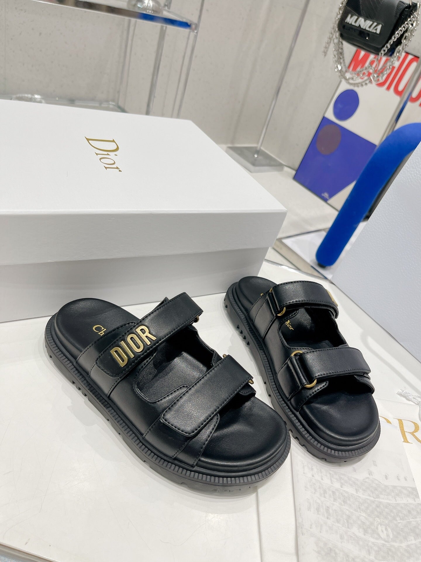 CD DIORACT SANDALS IN BLACK LAMBSKIN