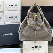CC 25 HANDBAG IN GRAY 40 SUEDE CALFSKIN GOLD HARDWARE