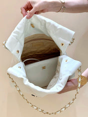 CC HOBO BAG 37 WHITE CC BLACK LAMBSKIN GOLD HARDWARE